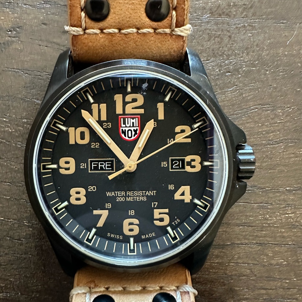 Black and Tan Tactical Watch with Leather Strap